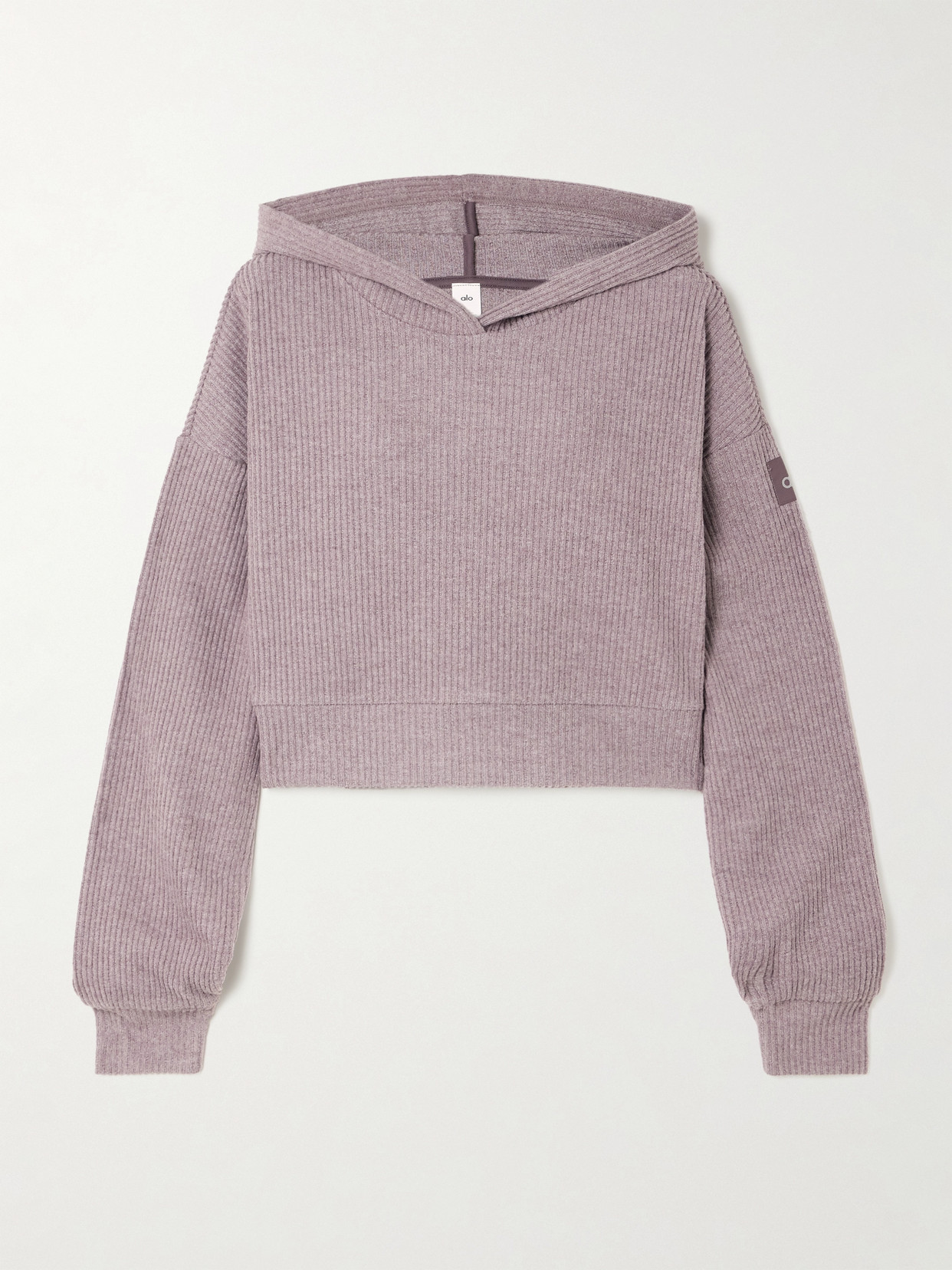 Alo Yoga Muse Cropped Ribbed Brushed-jersey Hoodie In Purple | ModeSens