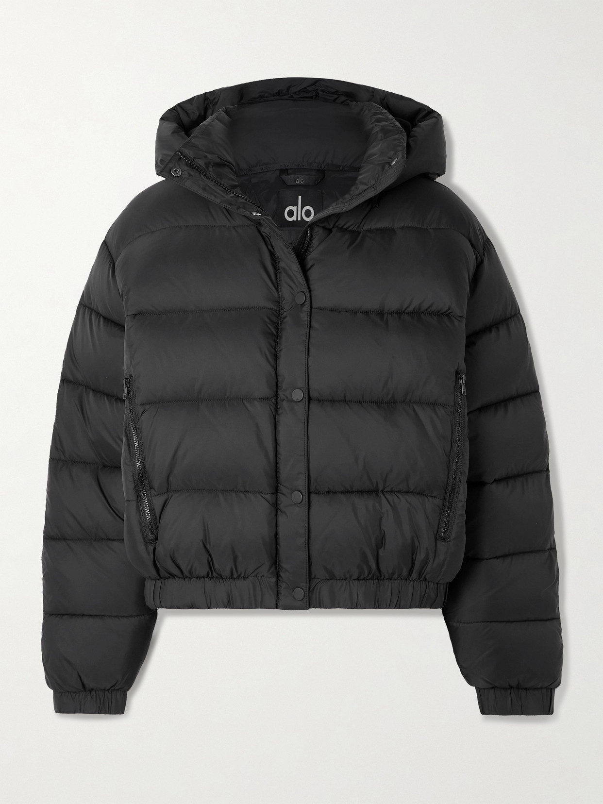 Alo Yoga Aspen Love Hooded Quilted Padded Ripstop Jacket In Black