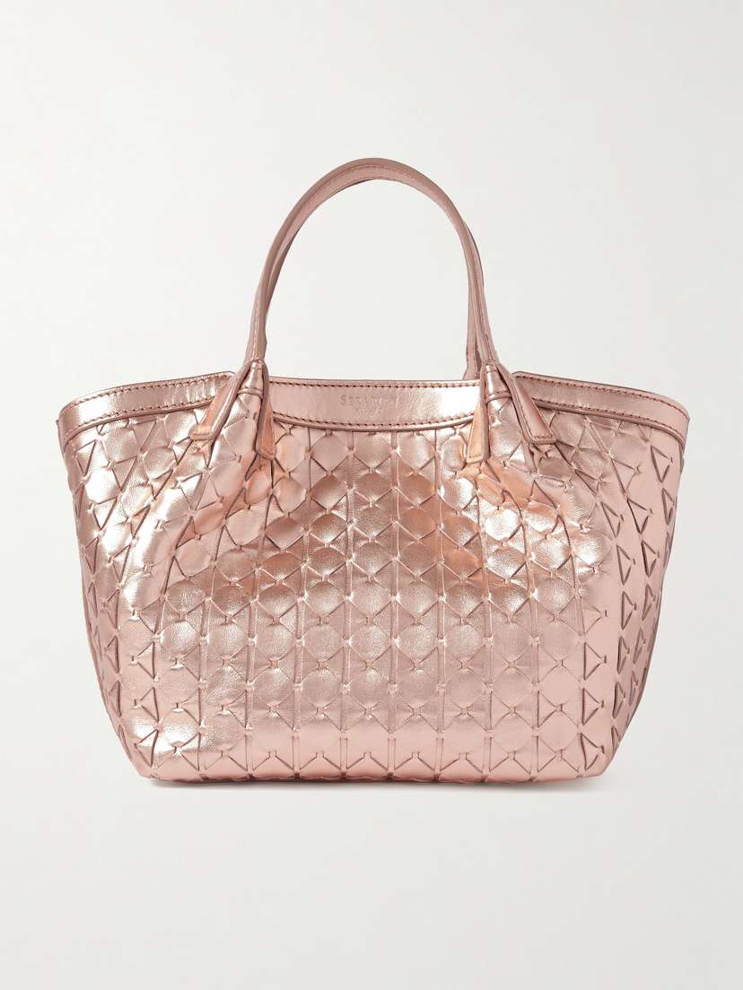 Serapian Secret Mini Woven Metallic Leather Tote