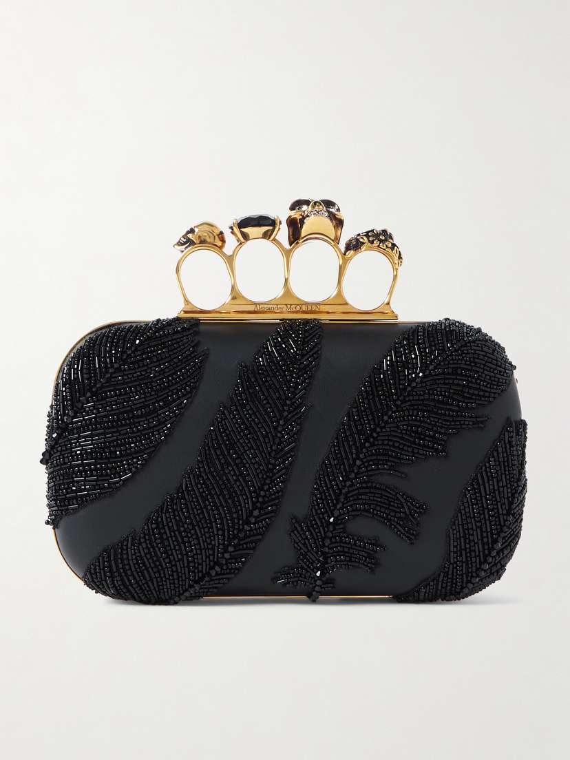 Alexander McQueen Four Ring Embellished Leather Clutch