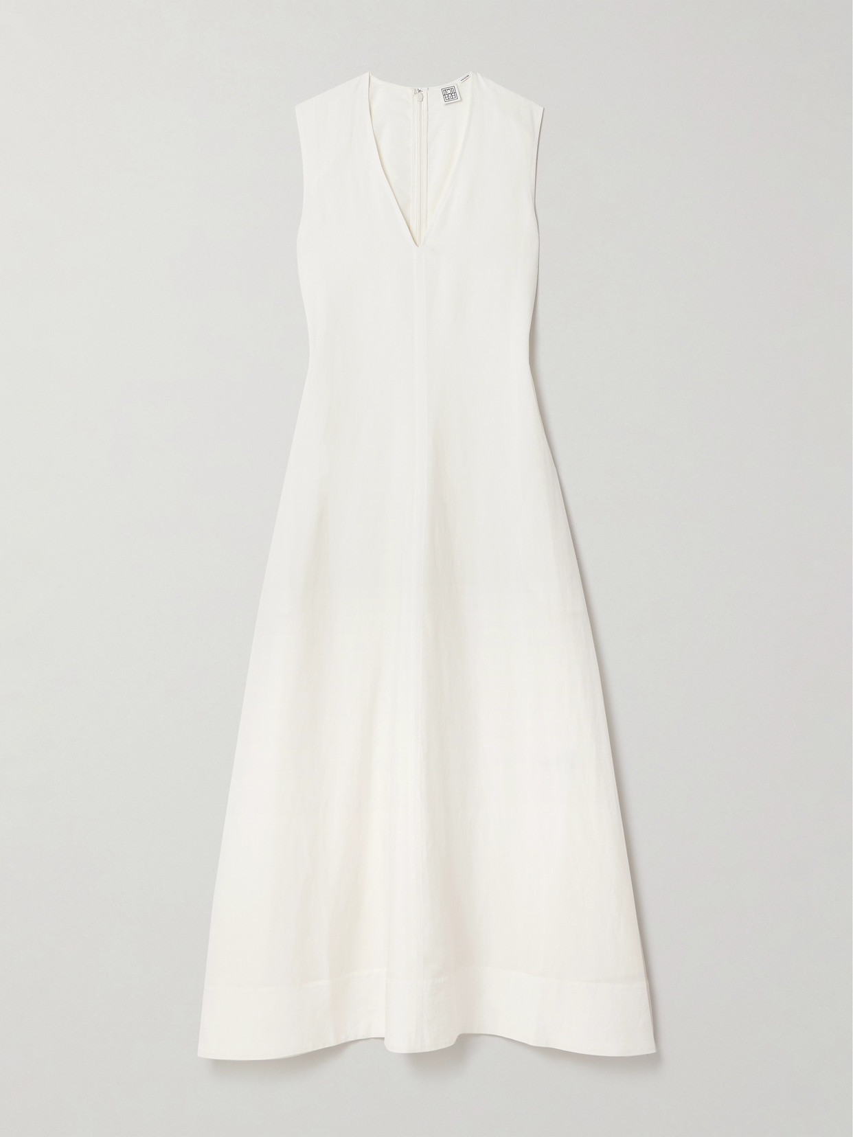 Totême Fluid V-neck Linen Blend Midi Dress In Off-white