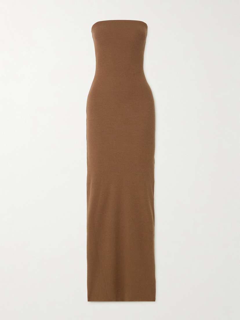 ÉTERNE Strapless Ribbed Stretch-jersey Maxi Dress