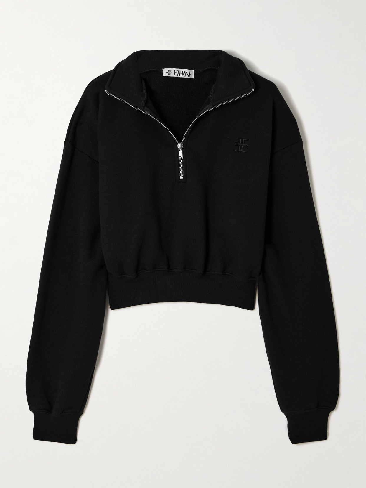 Éterne Cropped Embroidered Cotton And Modal-blend Jersey Jumper In Black