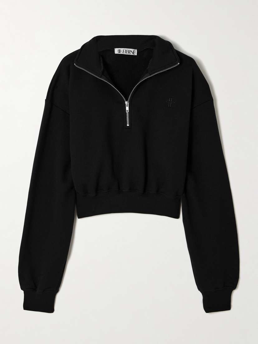 ÉTERNE Cropped Embroidered Cotton And Modal-blend Jersey Sweater