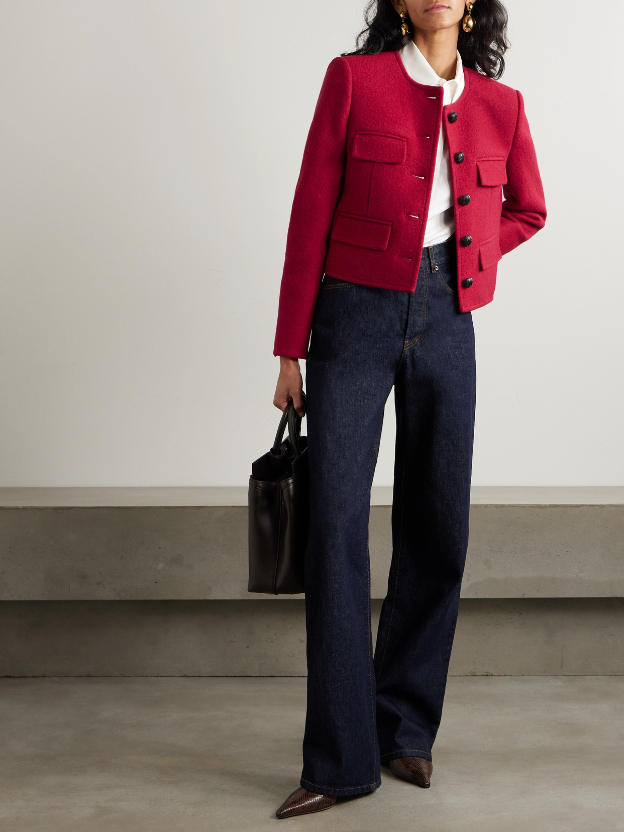 Shop Veronica Beard Leslie Wool-bouclé Jacket In Red