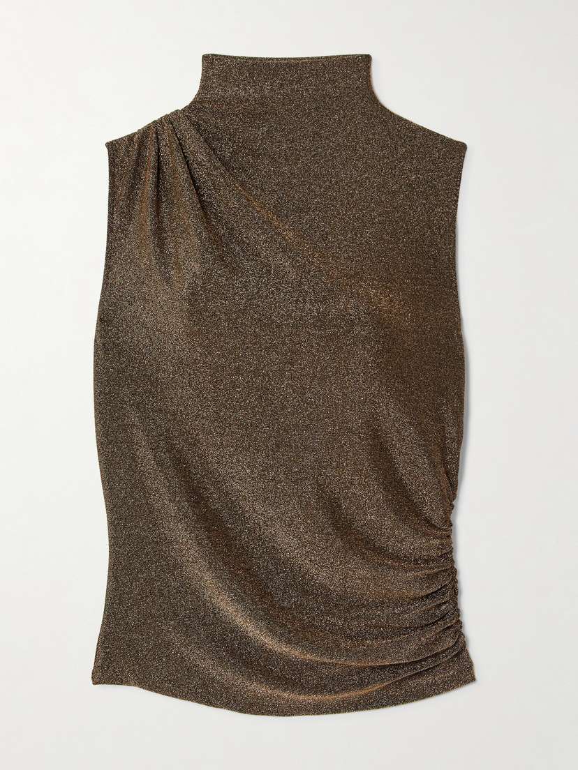 Veronica Beard Mylie Gathered Metallic Stretch-jersey Turtleneck Top - x large