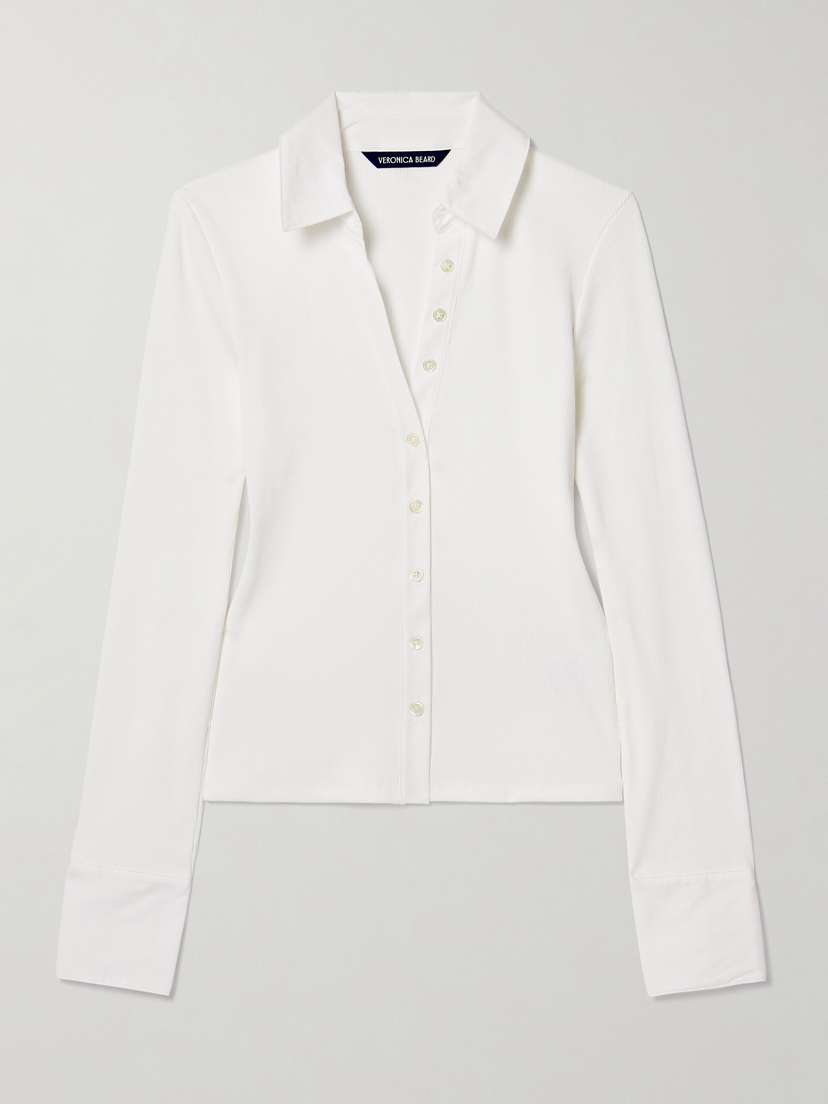 Veronica Beard Scottie Poplin-trimmed Ribbed Pima Cotton-blend Top