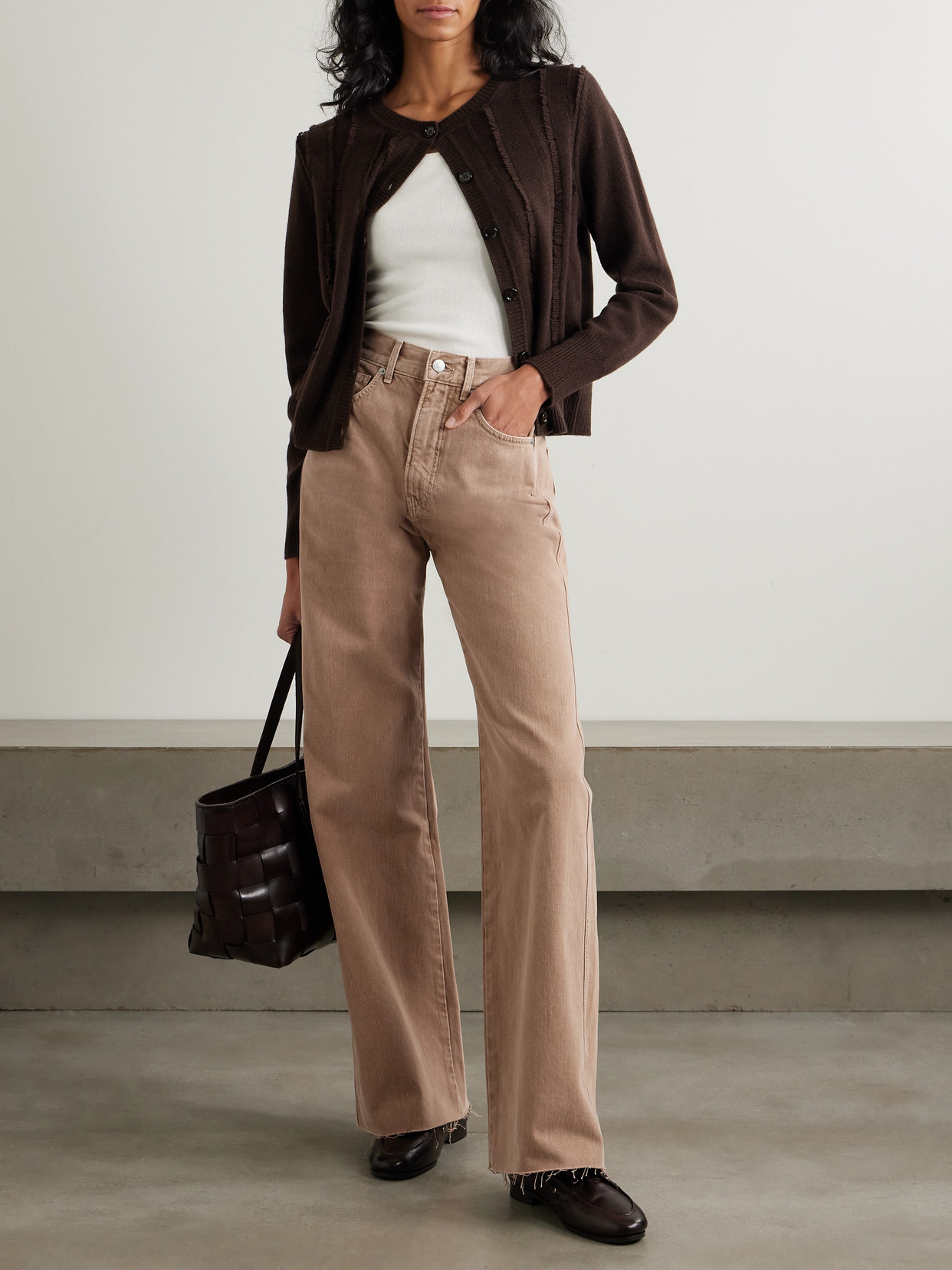 Veronica Beard Taylor Frayed High-rise Wide-leg Jeans In Brown