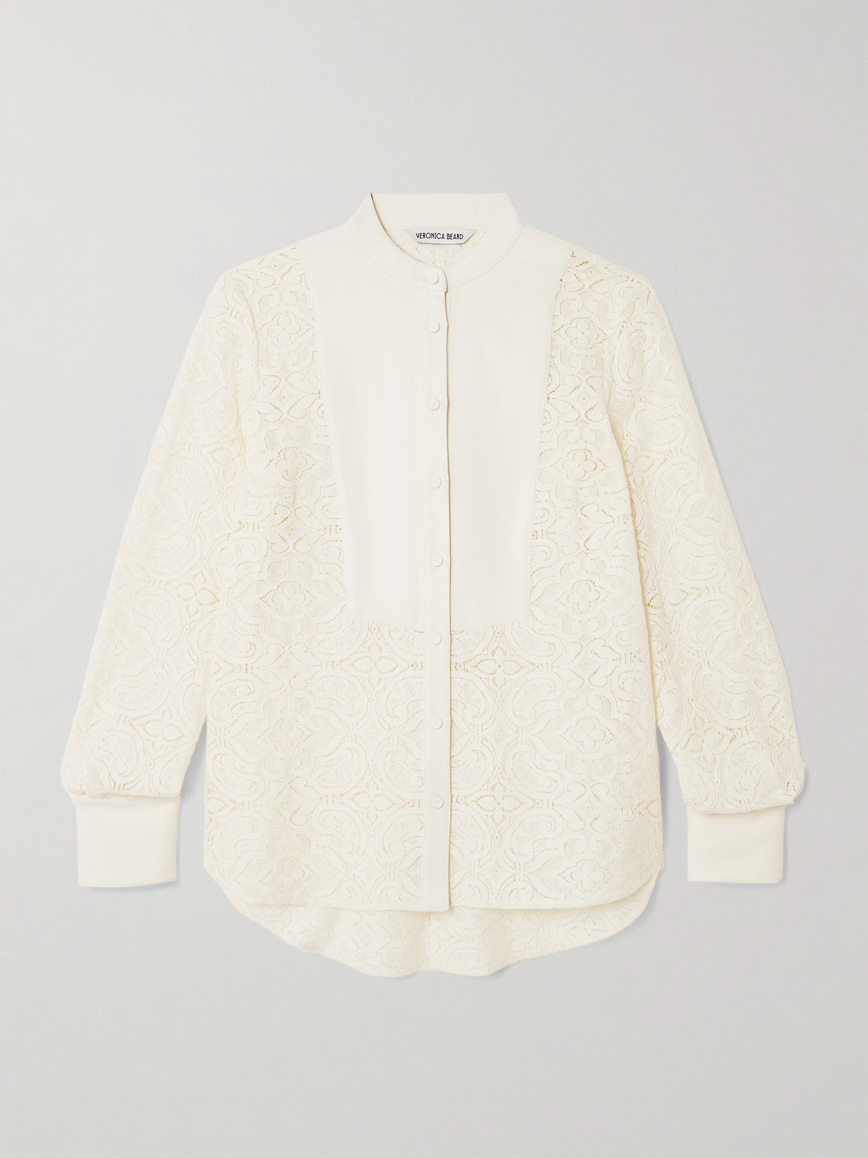 Veronica Beard Naya Crepe-trimmed Corded Lace Silk-blend Shirt In Ivory