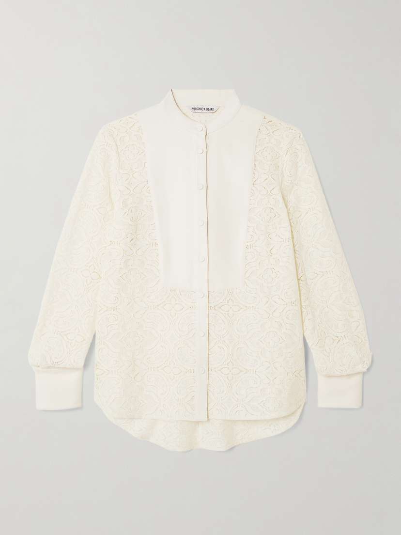 Veronica Beard Naya Crepe-trimmed Corded Lace Silk-blend Shirt