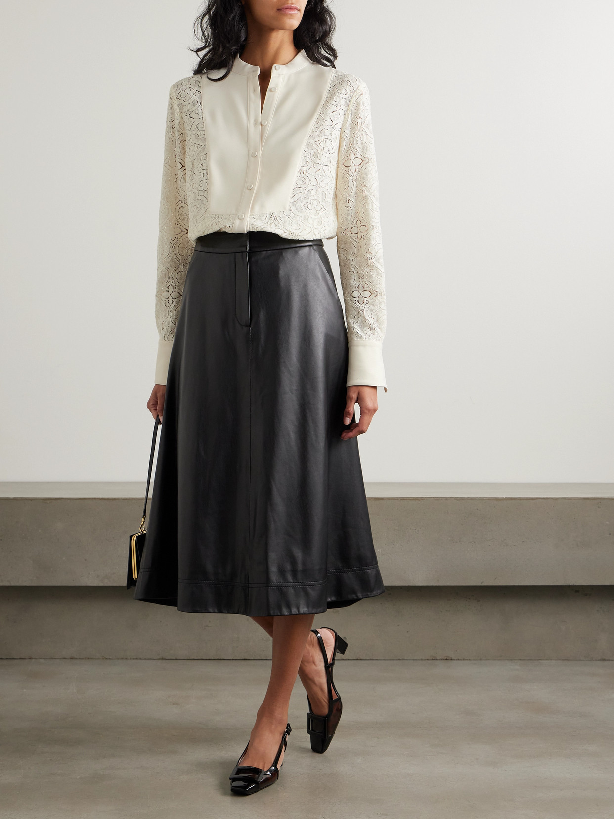 Veronica Beard Naya Crepe-trimmed Corded Lace Silk-blend Shirt In Ivory