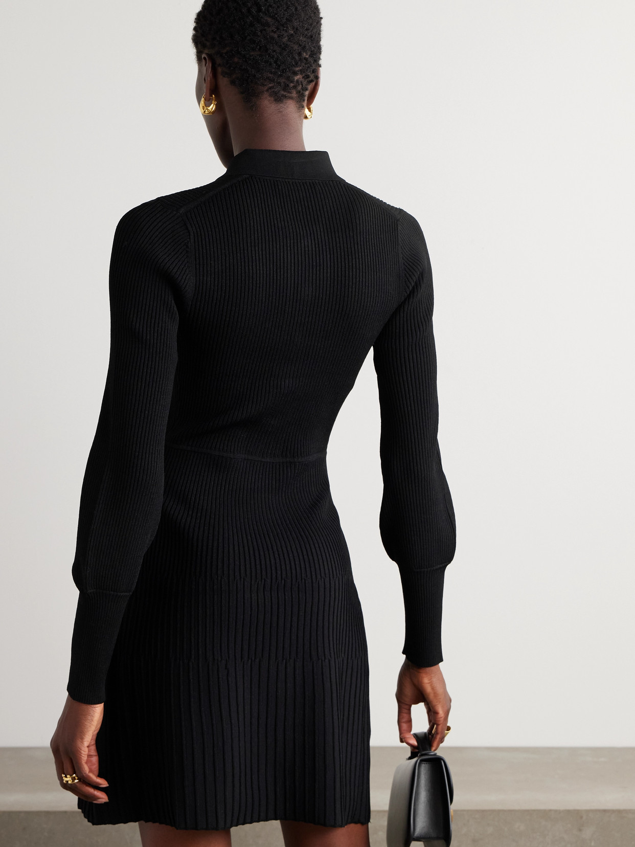 Veronica Beard Lauper Ribbed Button-front A-line Mini Dress In Black