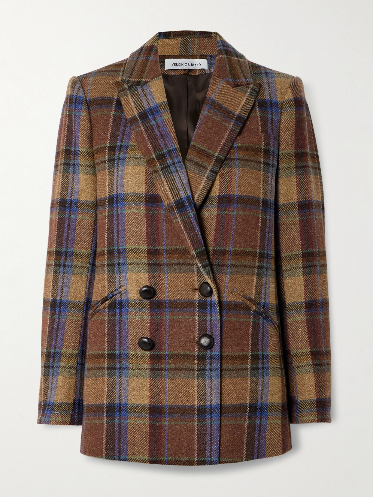 Veronica Beard - Oria Dickey Double-breasted Checked Wool-twill Blazer - Brown