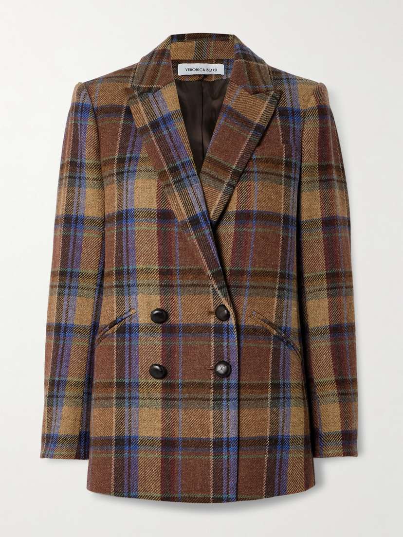 Veronica Beard Oria Dickey Double-breasted Checked Wool-twill Blazer