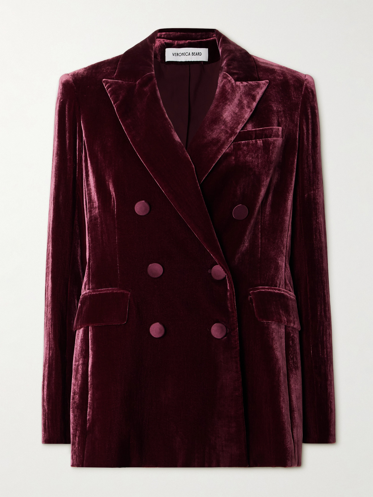 Veronica Beard - Ellette Satin-trimmed Double-breasted Velvet Blazer - Burgundy