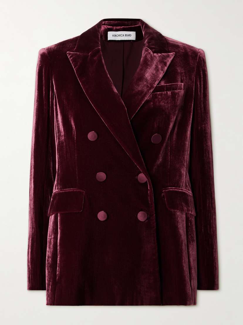 Veronica Beard Ellette Satin-trimmed Double-breasted Velvet Blazer
