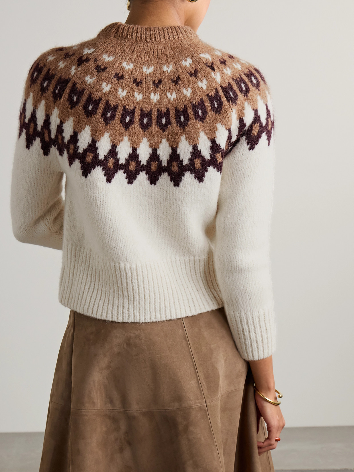 Veronica Beard Anne Fair Isle Pullover Sweater In Ivory