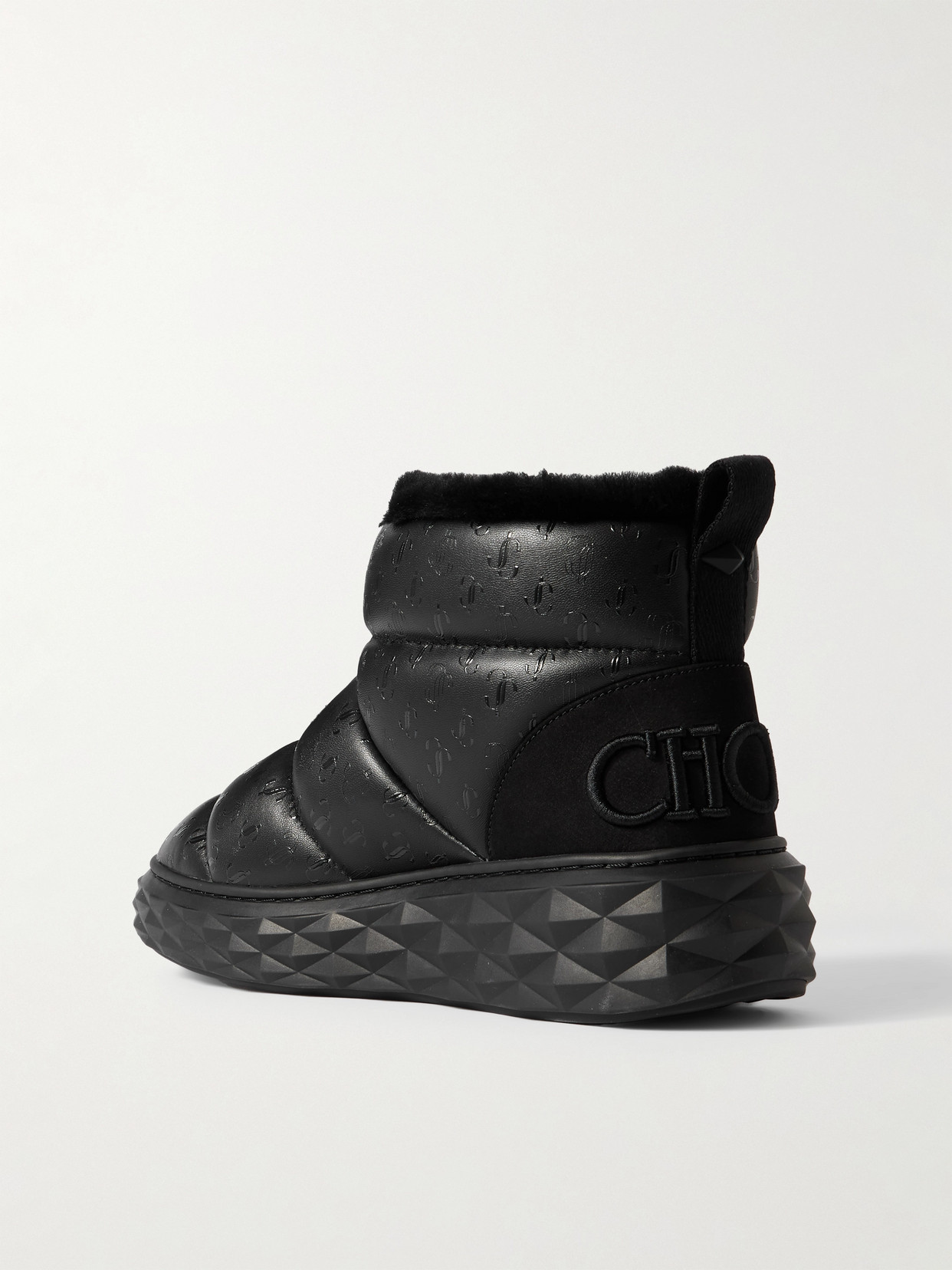 Jimmy Choo Xan Shearling-lined Quilted Logo-embossed Leather Boots In Black