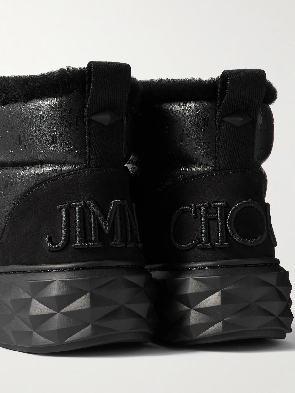 Jimmy Choo Xan Shearling-lined Quilted Logo-embossed Leather Boots In Black