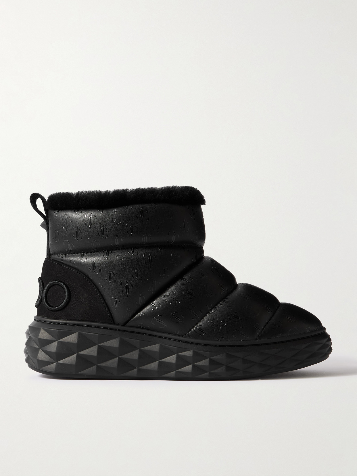 Jimmy Choo - Xan Shearling-lined Quilted Logo-embossed Leather Boots - Black