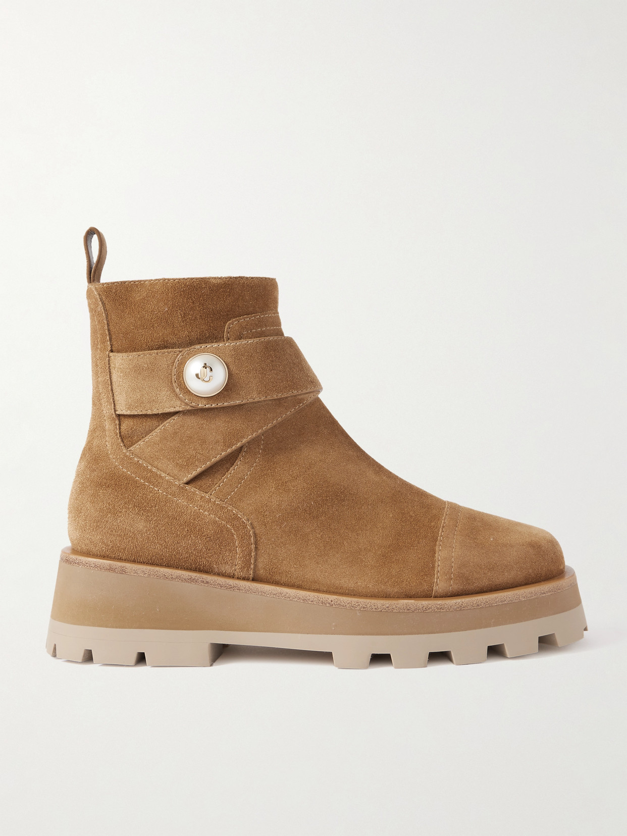 Jimmy Choo - Meena Faux Pearl-embellished Suede Ankle Boots - Brown