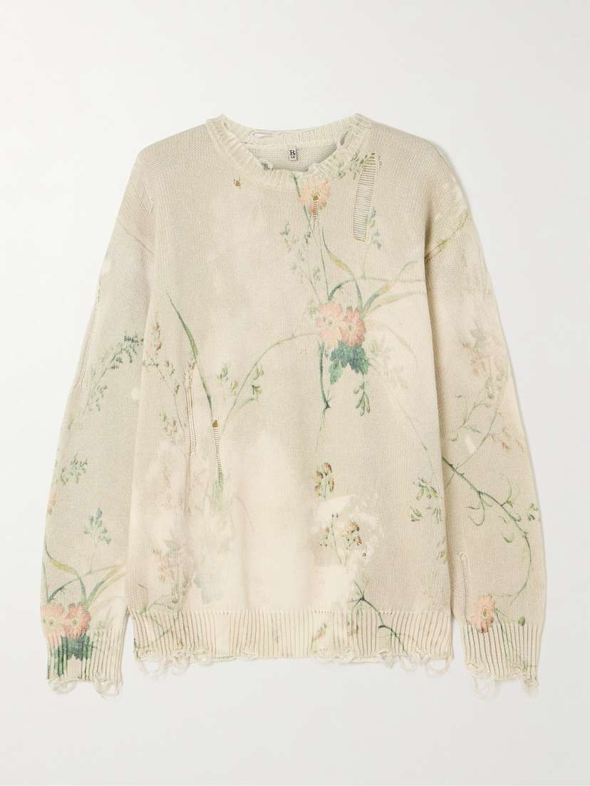 R13 Distressed Floral-print Cotton Sweater