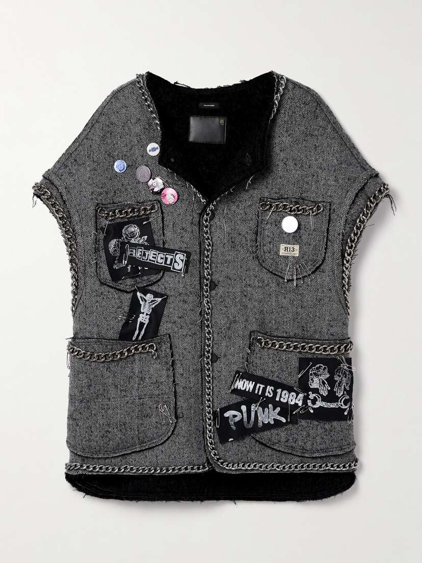 R13 Embellished Appliquéd Herringbone Woven Jacket