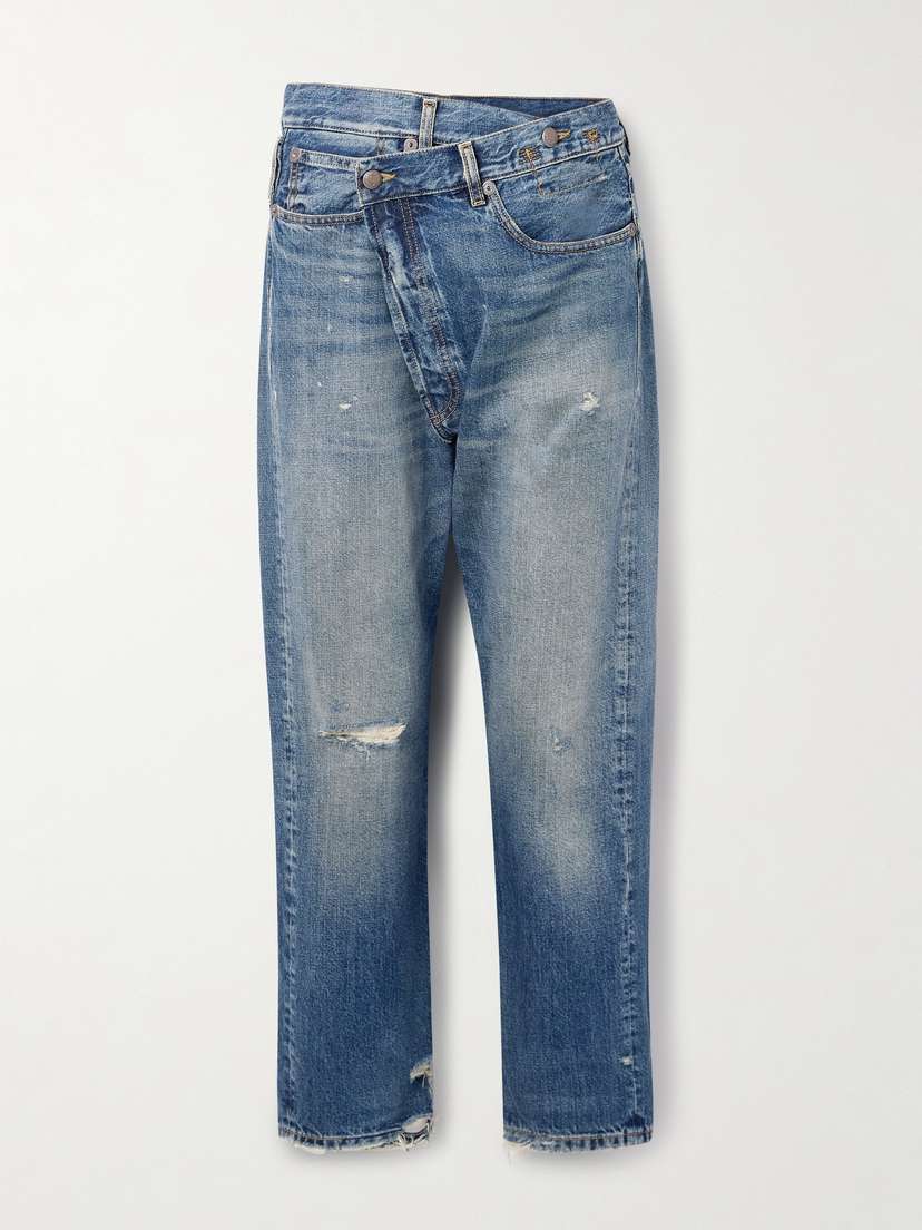 R13 Crossover Asymmetric Distressed Boyfriend Jeans
