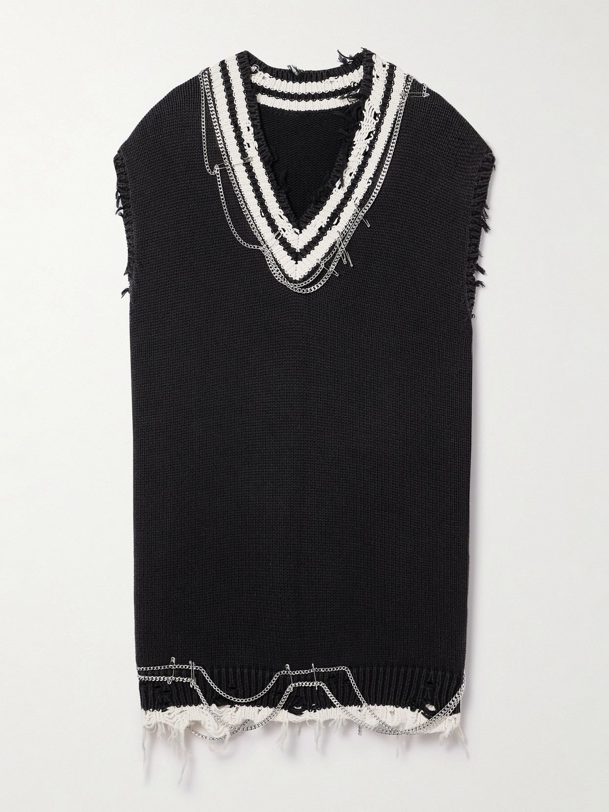R13 - Distressed Embellished Striped Cotton Mini Dress - Black