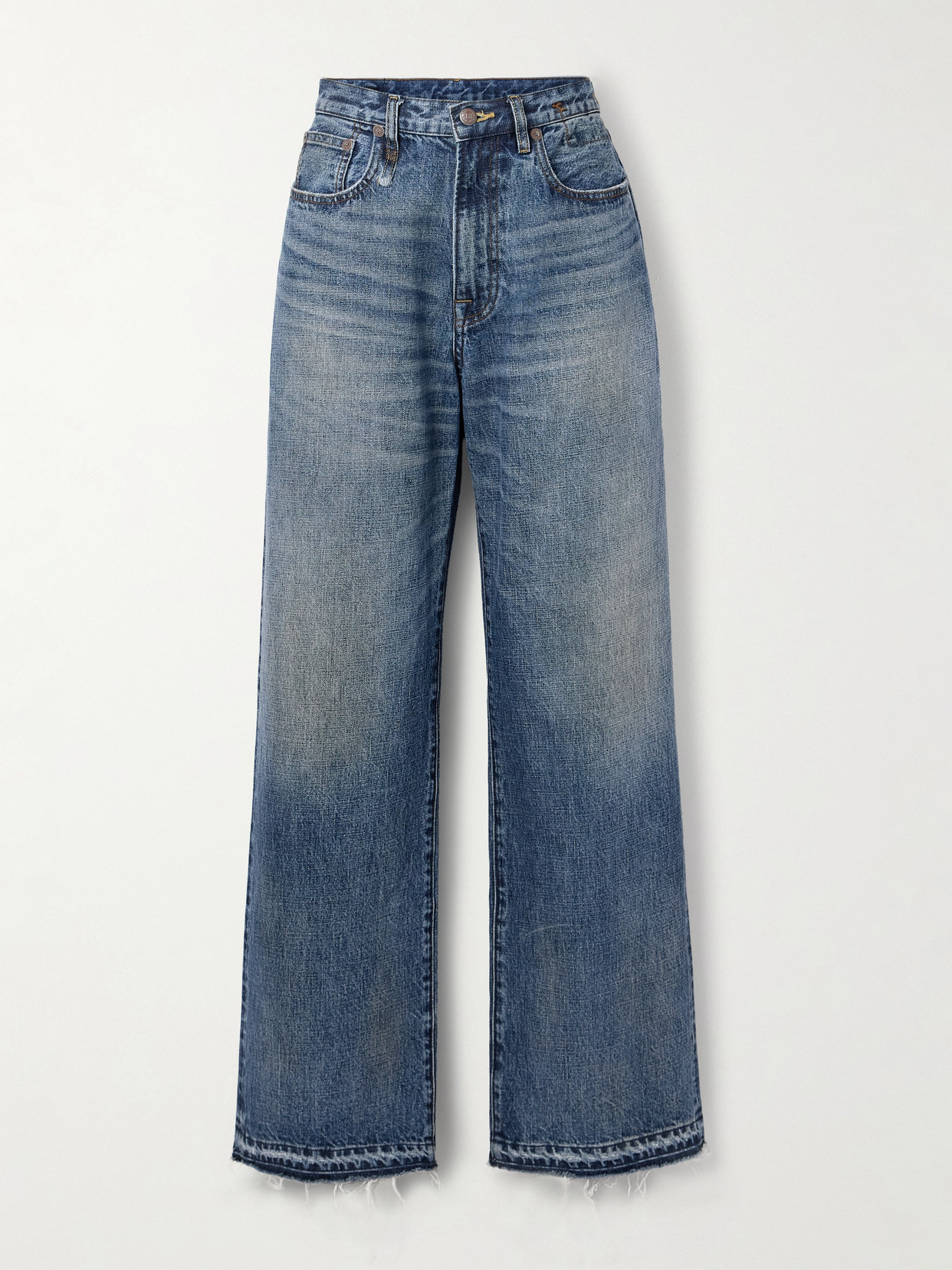 R13 - D'arcy Distressed Mid-rise Wide-leg Jeans - Blue