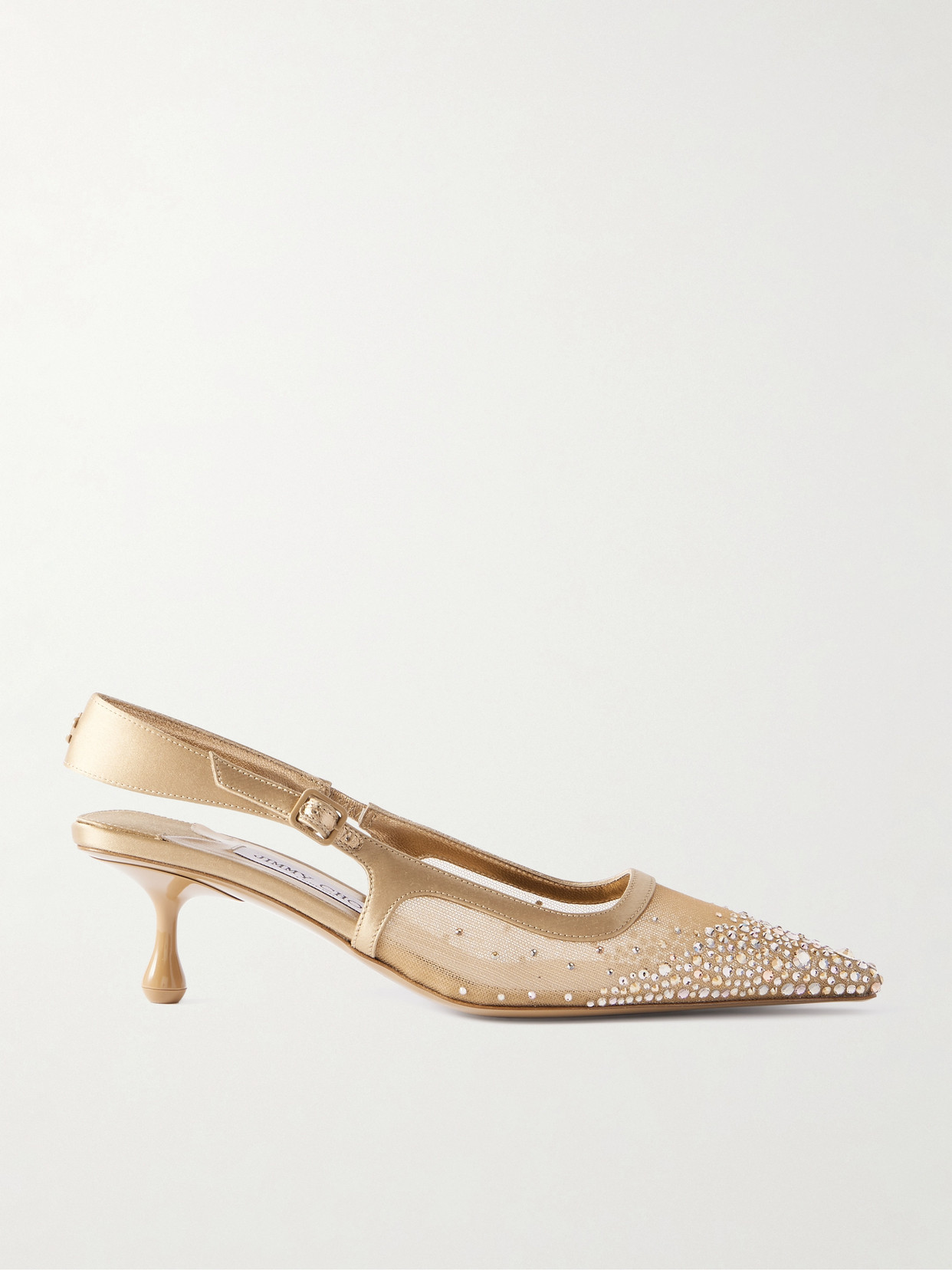 Jimmy Choo Amel 50 Crystal-embellished Mesh And Satin Slingback Pumps In Gold
