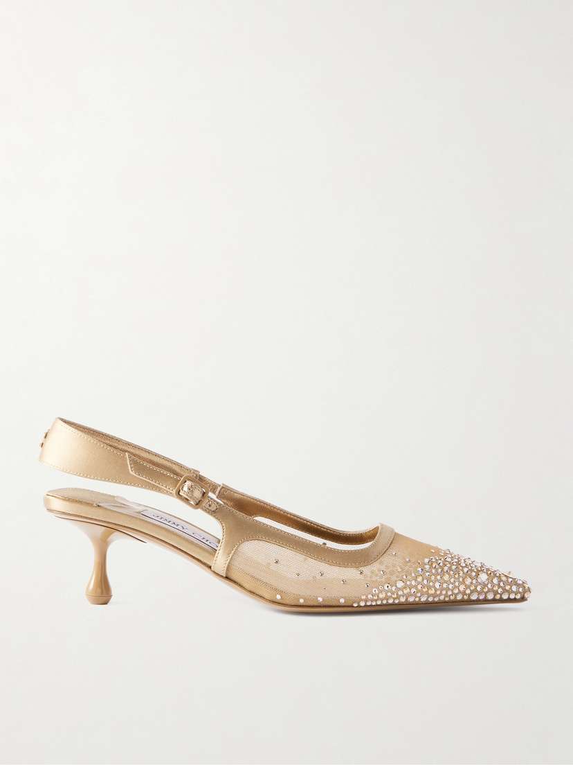 Jimmy Choo Amel 50 Crystal-embellished Mesh And Satin Slingback Pumps