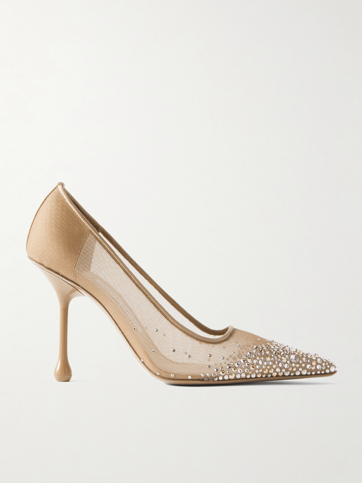 Jimmy Choo - Ixia Satin-trimmed Crystal-embellished Mesh Pumps - Gold