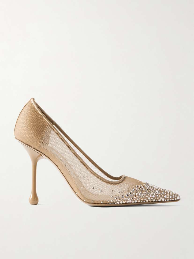 Jimmy Choo Ixia Satin-trimmed Crystal-embellished Mesh Pumps
