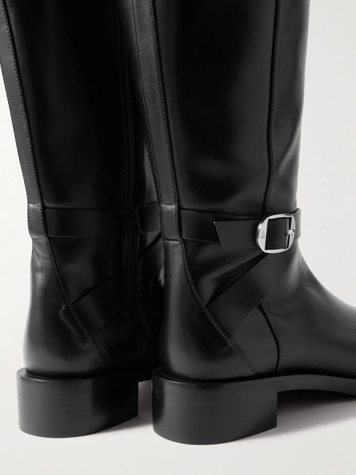Stuart Weitzman Bella Buckled Leather Knee Boots In Black