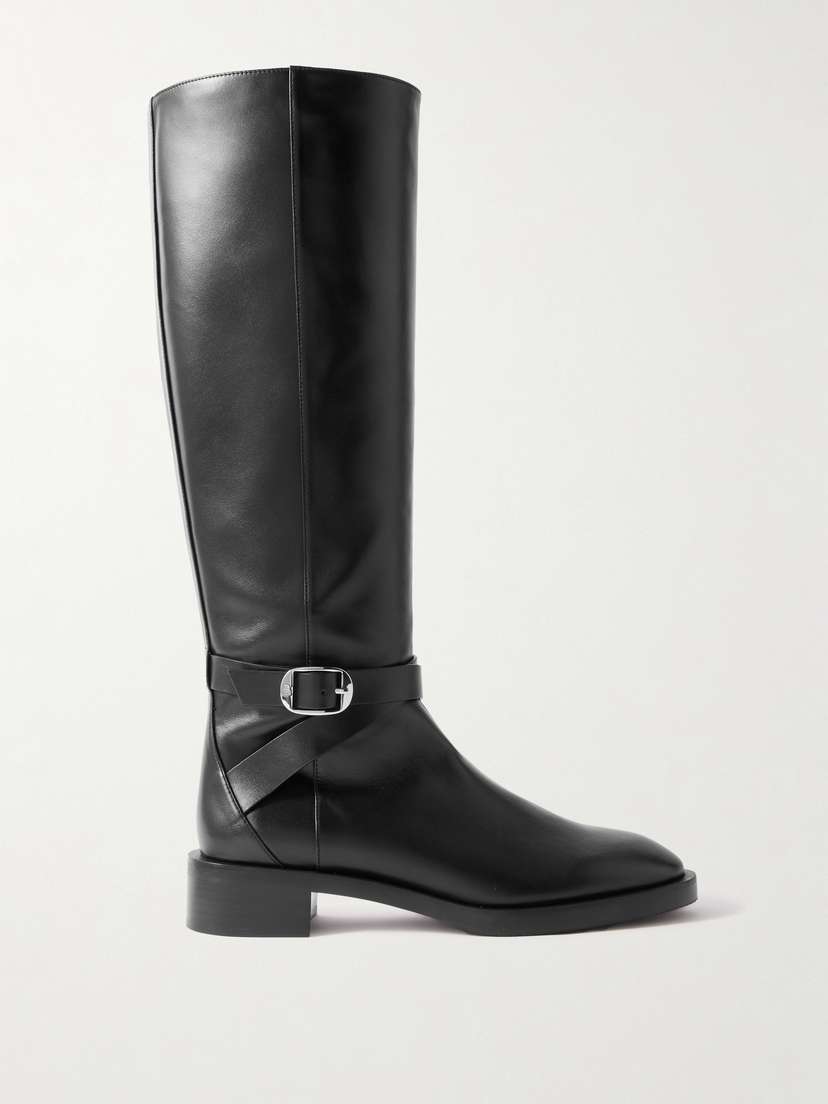 Stuart Weitzman Bella Buckled Leather Knee Boots