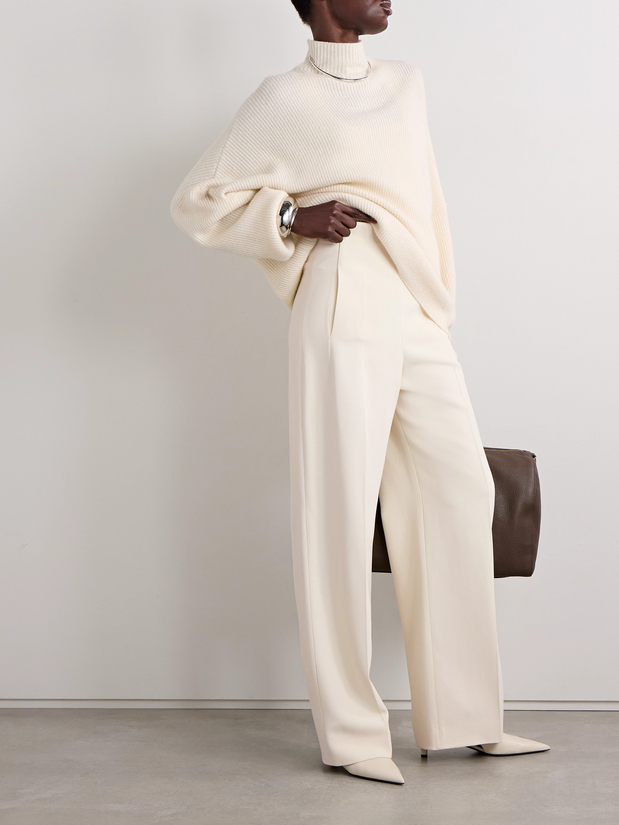 Fforme Peyton Crepe Wide-leg Pants In Cream