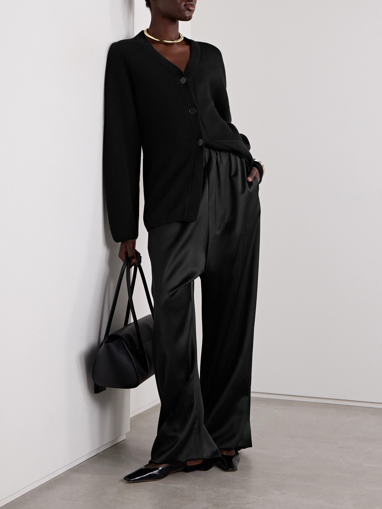 Fforme Dayne Oversize Cotton Sateen Pull-on Pants In Black