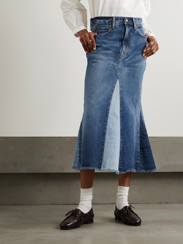Polo Ralph Lauren Frayed paneled denim midi skirt