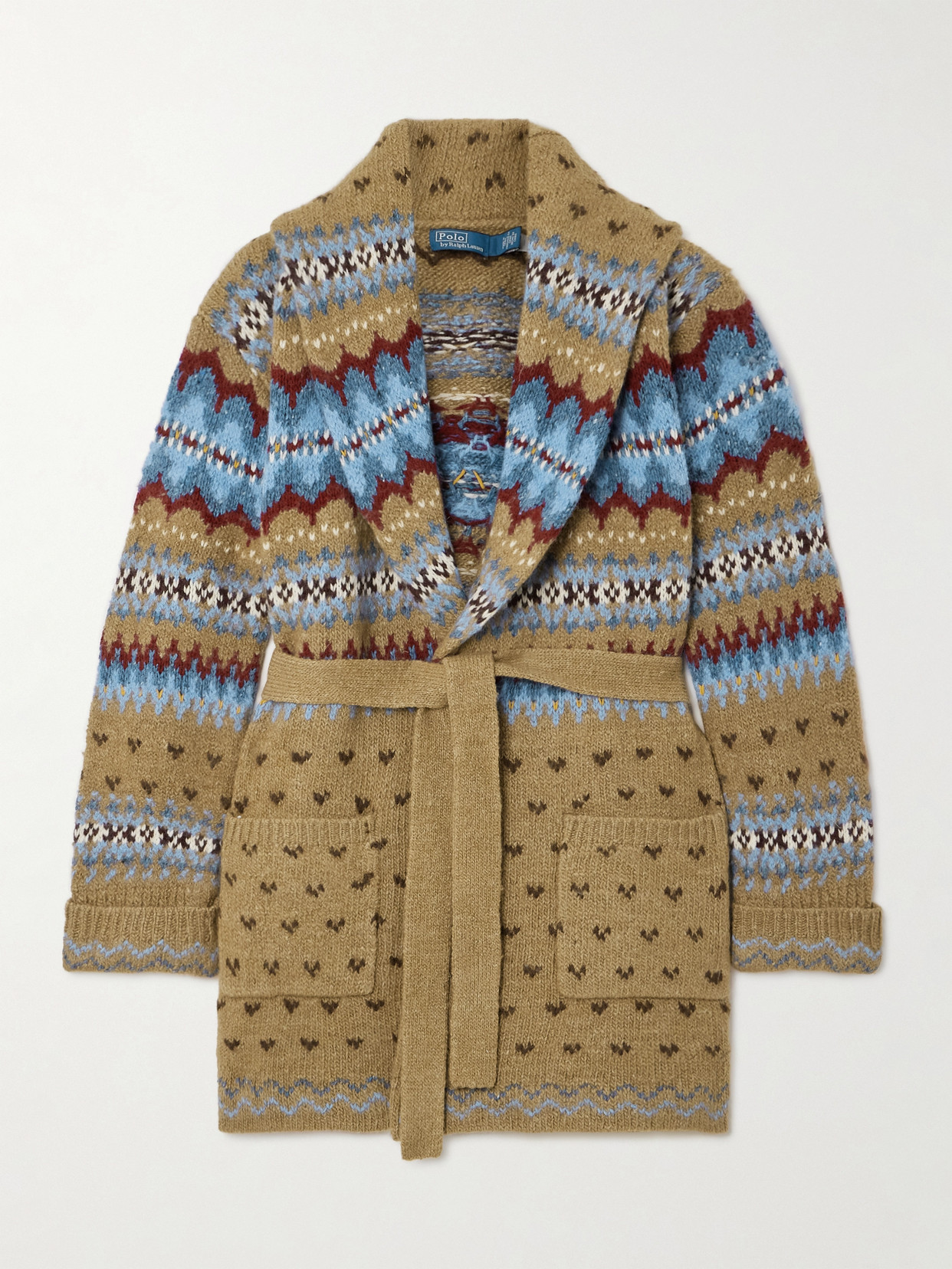 Polo Ralph Lauren Belted Jacquard-knit Wool-blend Cardigan In Blue