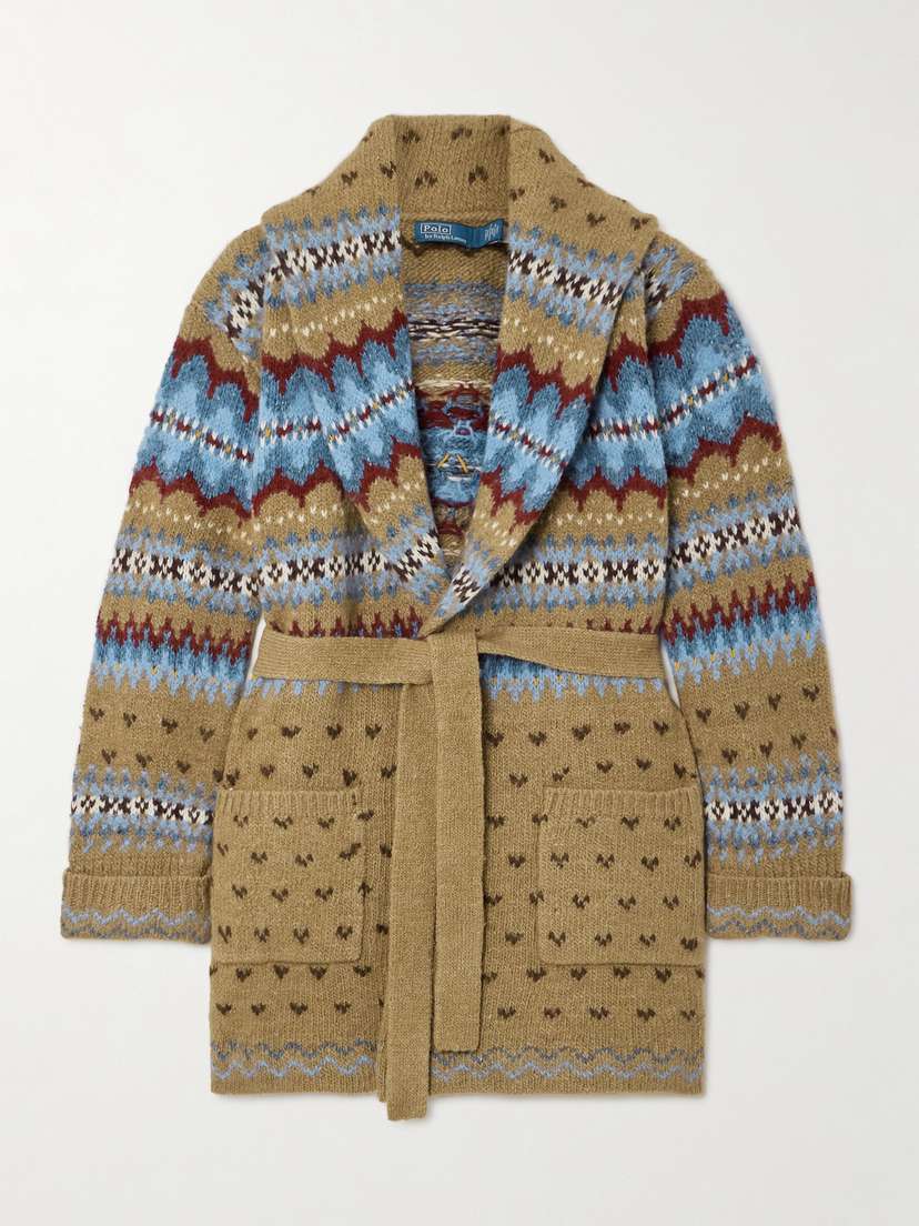 Polo Ralph Lauren Belted Jacquard-knit Wool-blend Cardigan