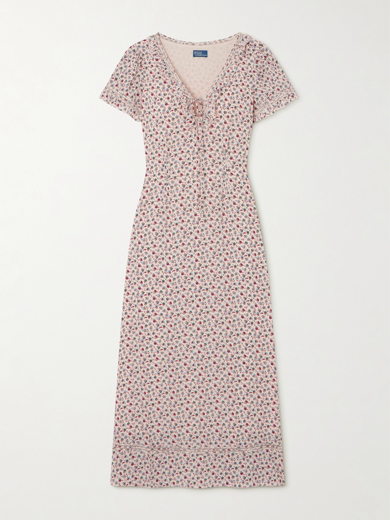Polo Ralph Lauren Ruffled Floral-print Lace-trimmed Crepe De Chine Midi Dress In Cream