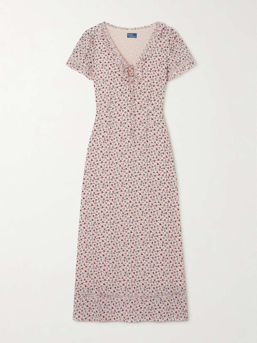 Polo Ralph Lauren Ruffled Floral-print Lace-trimmed Crepe De Chine Midi Dress