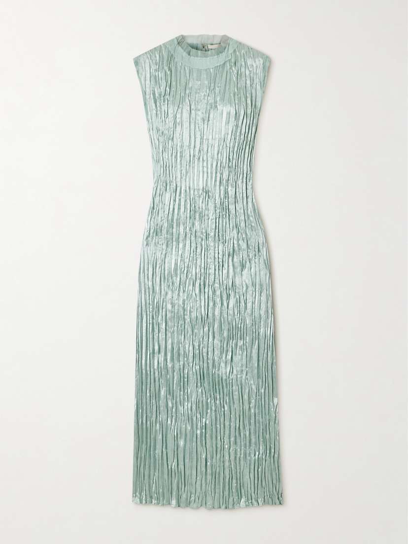 Jason Wu Collection Organza-trimmed Plissé Hammered-satin Midi Dress