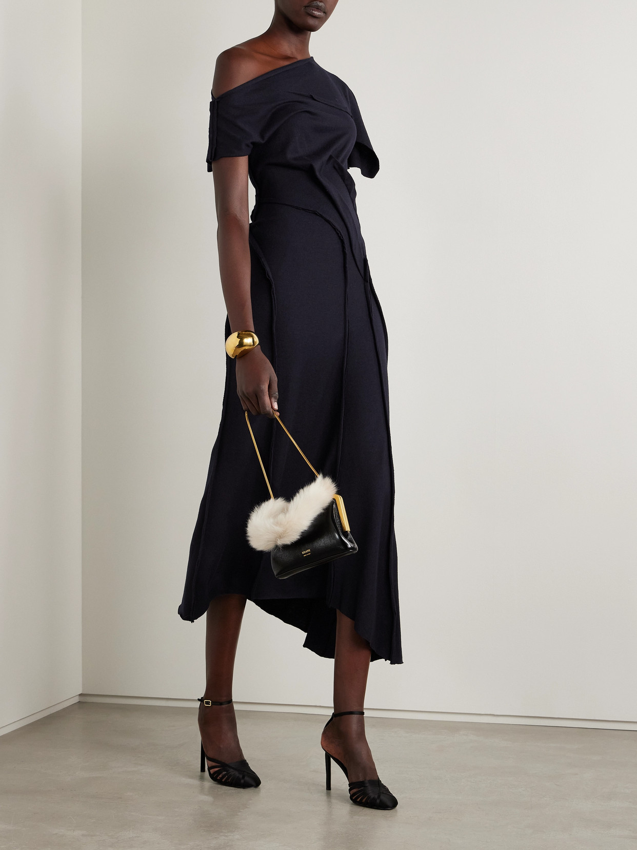Jason Wu Collection Asymmetric Paneled Wool-jersey Maxi Dress In Blue