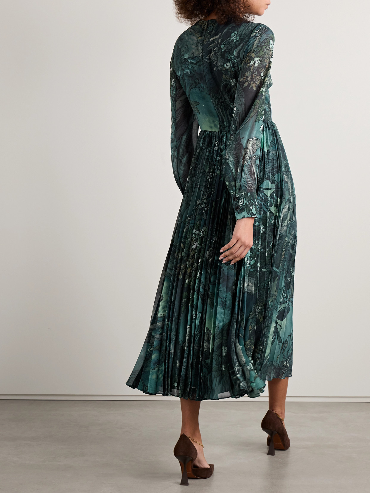 Jason Wu Collection Printed Plissé-chiffon Midi Dress In Blue