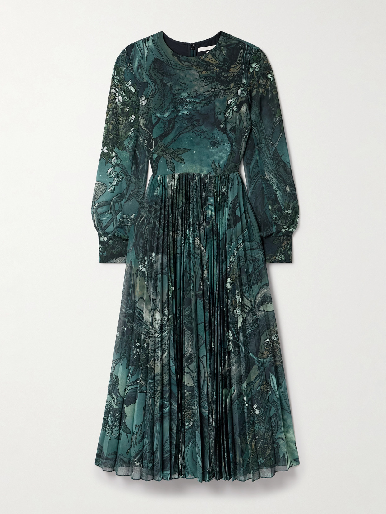 Jason Wu Collection Printed Plissé-chiffon Midi Dress In Blue