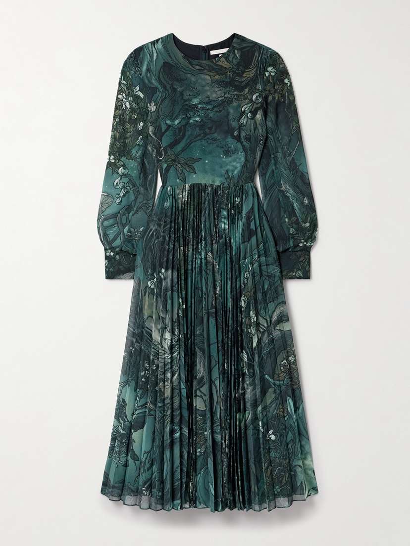 Jason Wu Collection Printed Plissé-chiffon Midi Dress