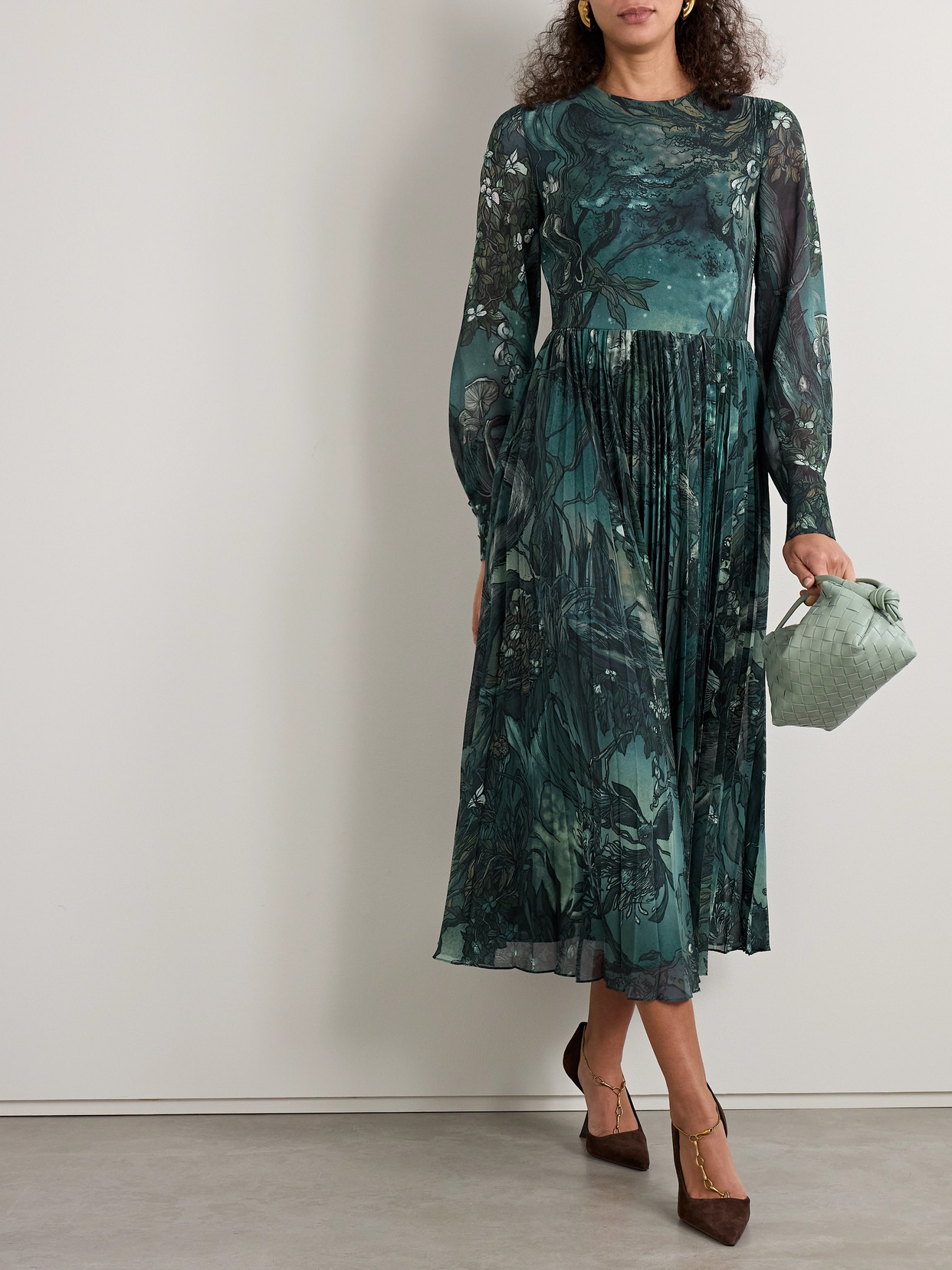 Jason Wu Collection Printed Plissé-chiffon Midi Dress In Blue