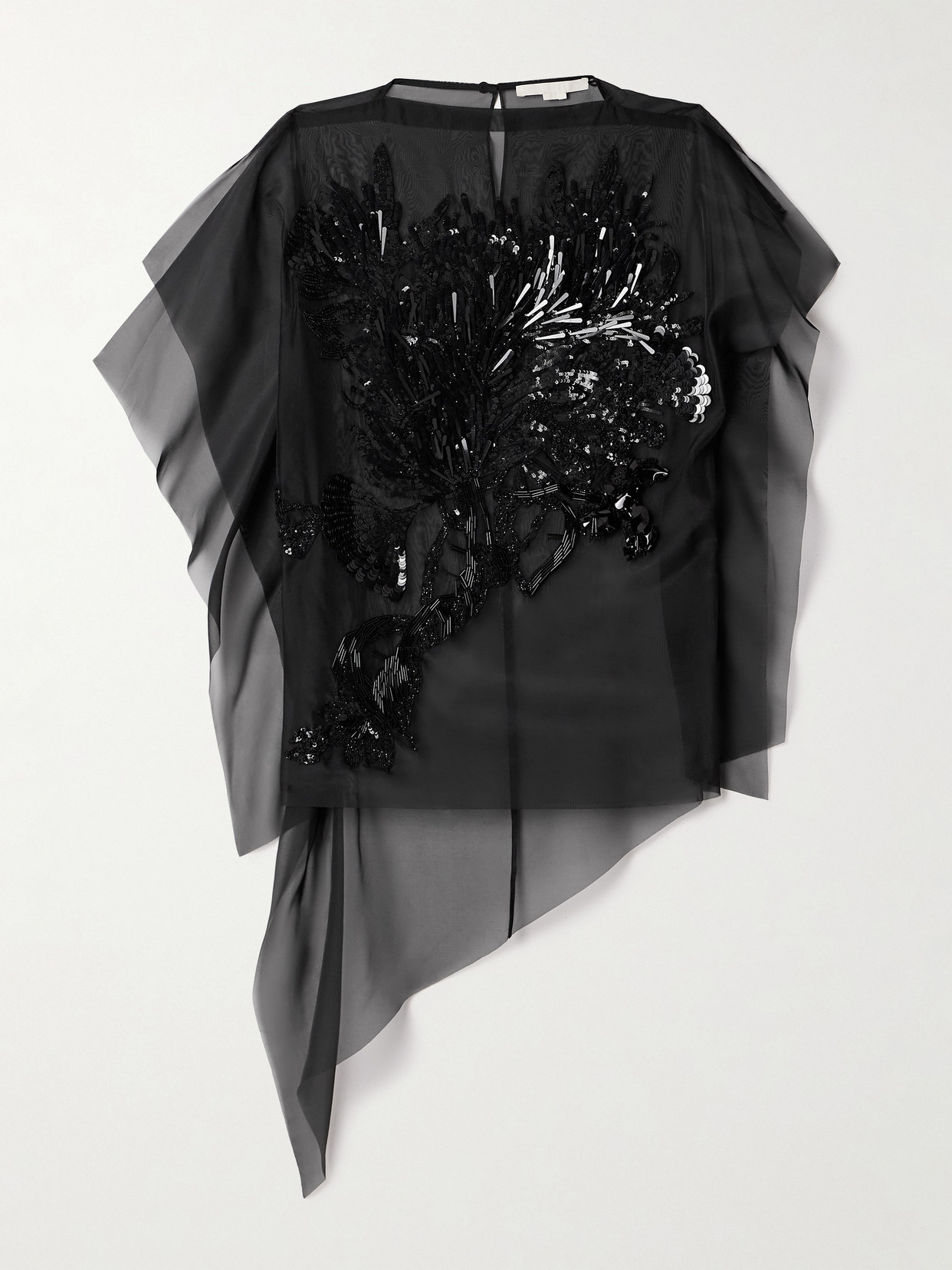 Jason Wu Collection - Asymmetric Embellished Organza Top - Black